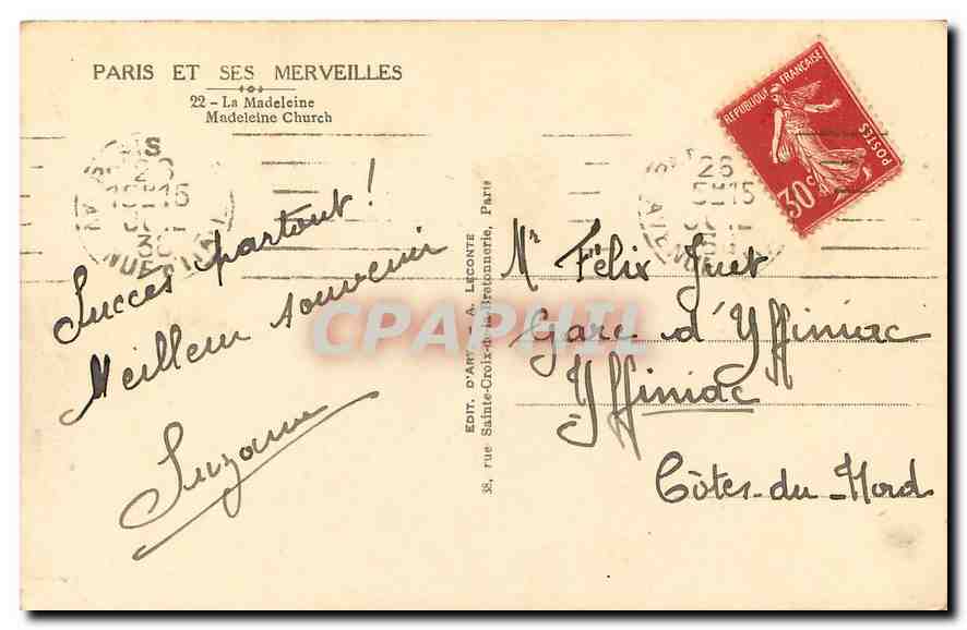 CPA Paris et ses Merveilles la Madeleine  — Verso