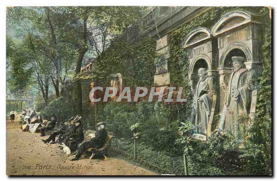Paris - Square Monge — vue du parc avec statues et visiteurs — L.V. & Cie, n° 74