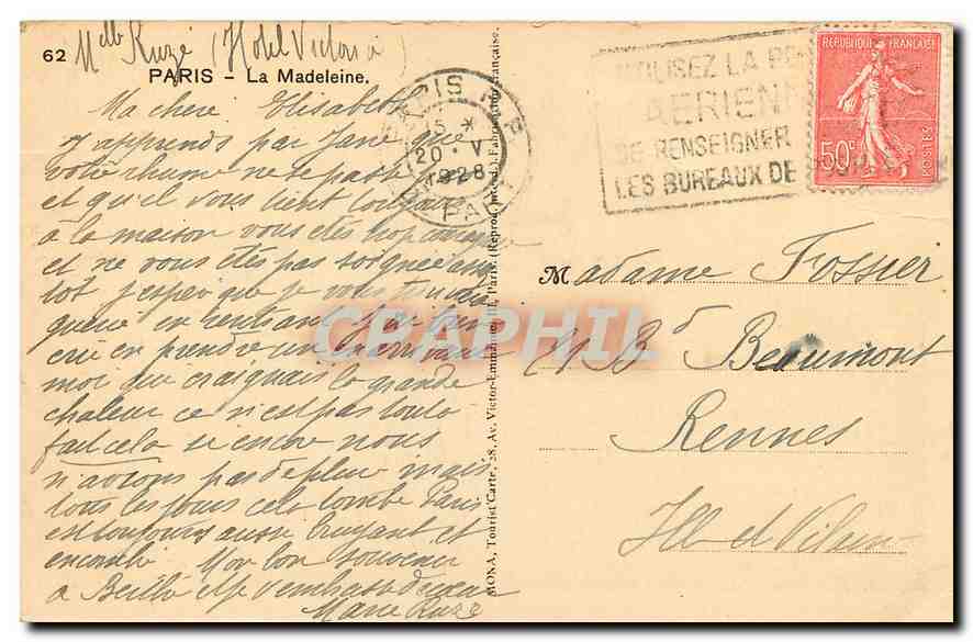 CPA Paris la Madeleine  — Rückseite