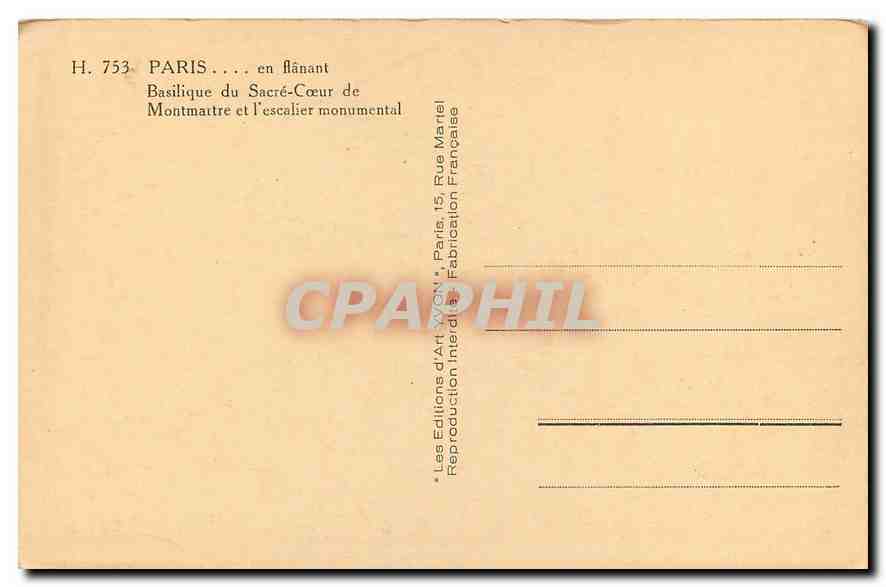 CPA Paris en Flanant Basilique du Sacre Coeur Montmartre et l'escalier monumental  — Rückseite