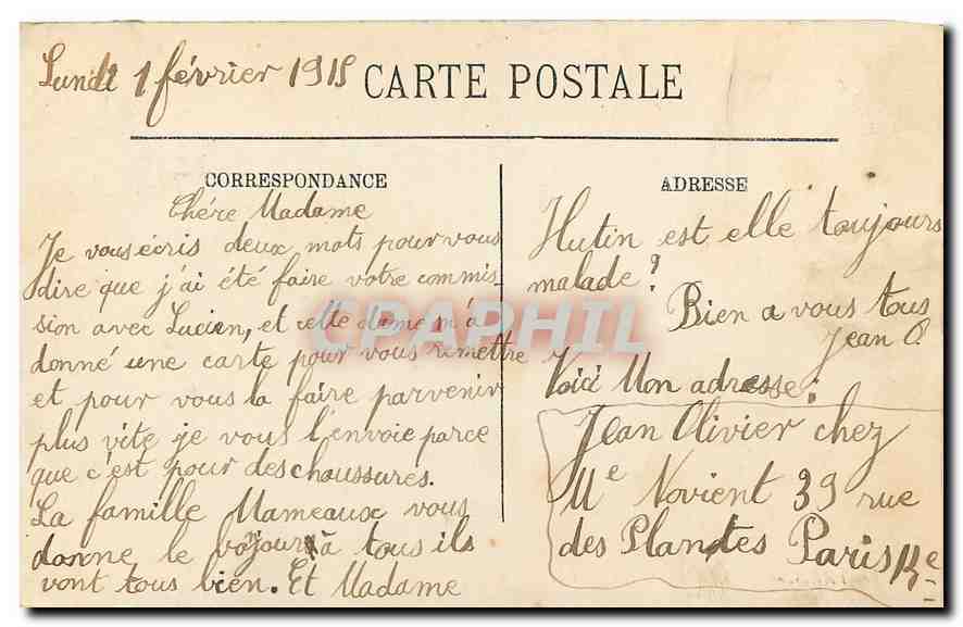 CPA Paris le Lion de Belfort  — Verso