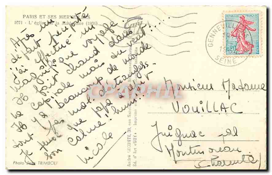 CPA Paris et ses Merveilles l'eglise de la Madeleine 1806  — Verso