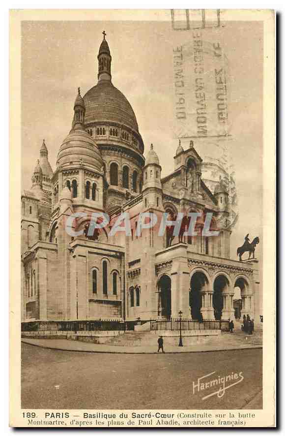 CPA Paris Basilique du Sacre Coeur Construite sur la bulle Montmartre d'apres les plans de Paul Abad