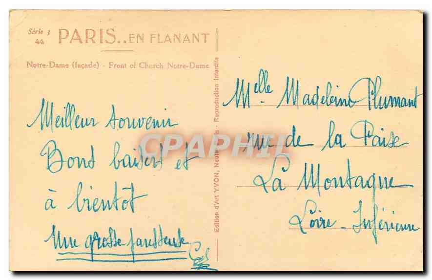 CPA Paris en Flanant Notre Dame Facade  — Rückseite