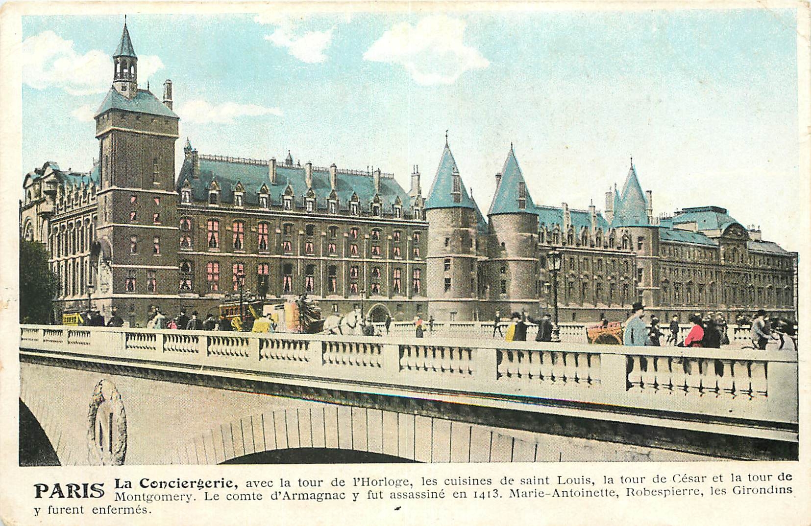 CPA Paris la Conciergerie avec la tour de l'Horloge les Cuisines de Saint Louis la tour de Cesar et 