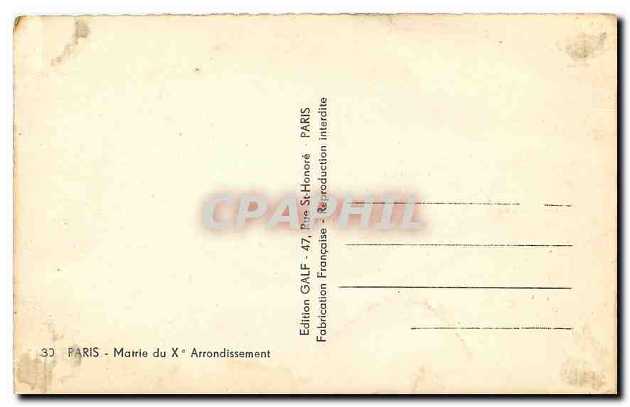 CPM Paris Mairie du Xe Arrondissement Automobile — Verso