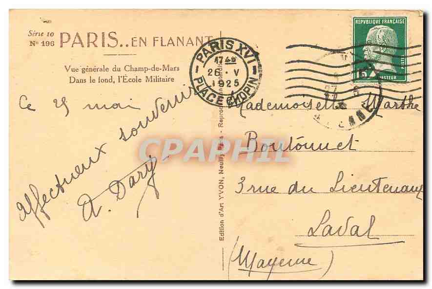 CPA Paris en Flanant vue generale du Champ de Mars dans le fond l'ecole Militaire  — Rückseite