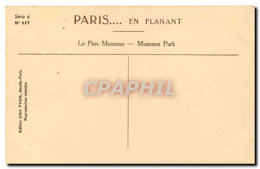 CPA Paris en Flanant le Parc Monceau  — Rückseite
