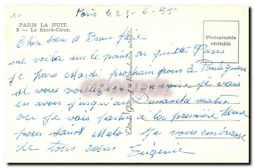 CPA Paris la Nuit le sacre Coeur  — Rückseite