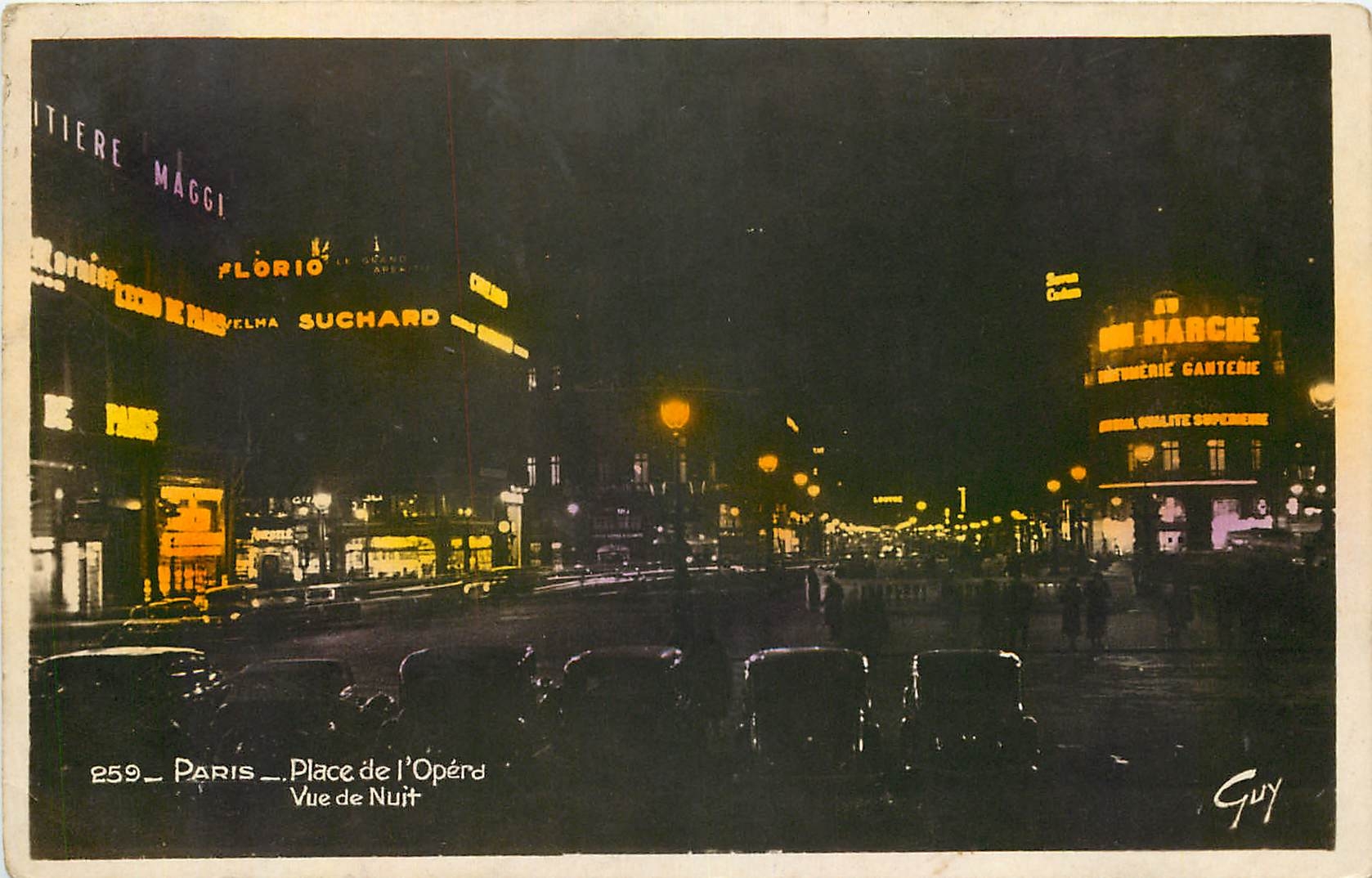 CPA Paris Place de l'Opera vue de Nuit Au Bon Marche Suchard Maggi