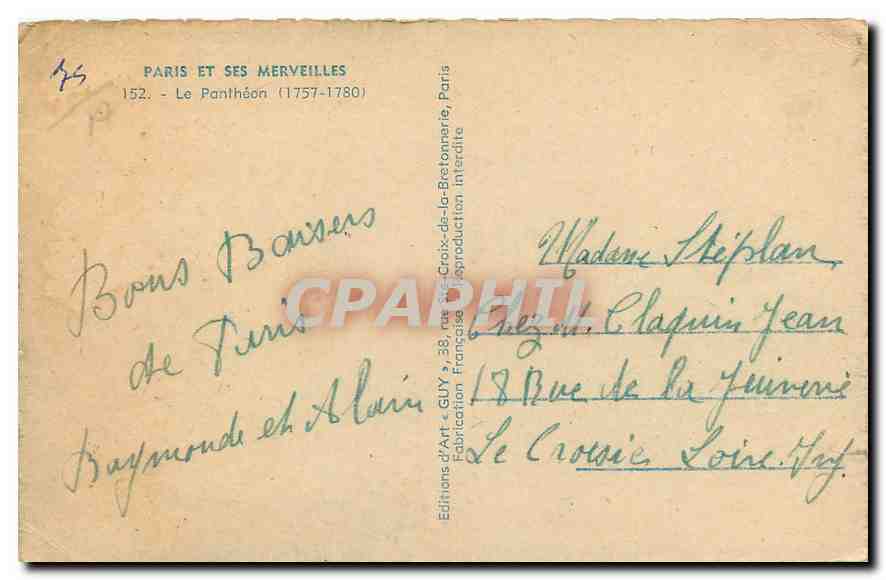 Der Panthéon — Paris — Éditions d'Art-GUY — Rückseite