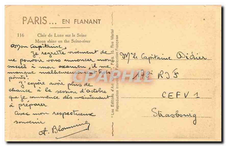 CPA Paris en Flanant Clair de Lune sur la Seine  — Rückseite