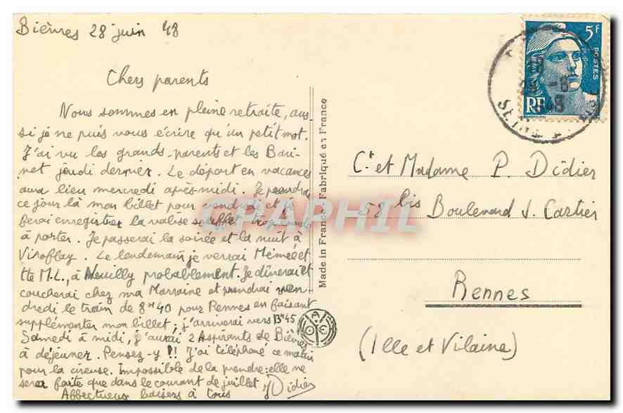 CPA Le Depart des Missionnaires 128 Rue du Bac Paris  — Verso
