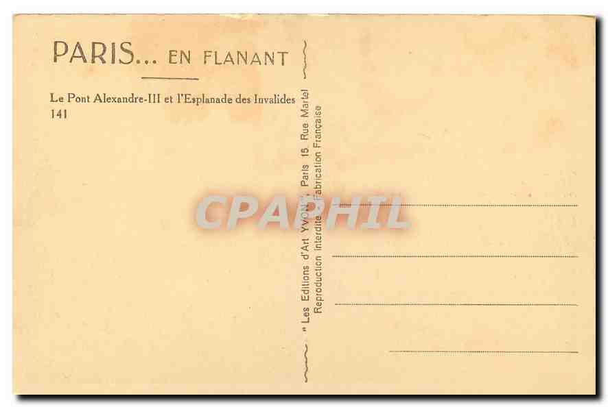 CPA Paris en Flanant le pont Alexandre III er l'Esplanade des Invalides  — Verso