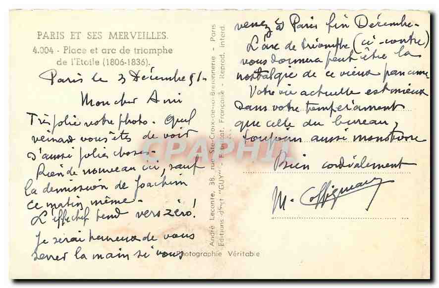 CPA Paris et ses Merveilles Place et arc de Triomphe de l'Etoile 1806 1836  — Rückseite