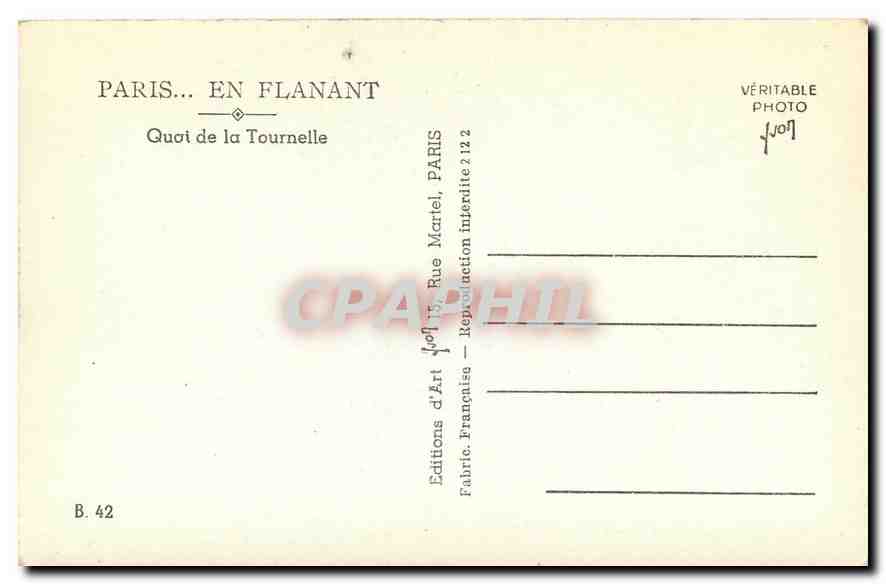 CPA Paris en Flanant Quai de la Tournelle  — Rückseite