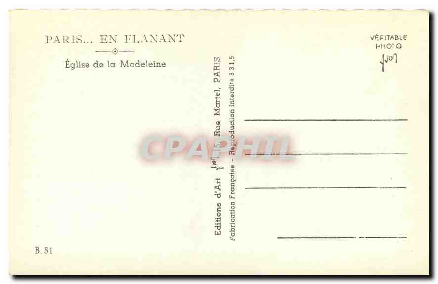 CPA Paris en Flanant Eglise de la Madeleine  — Verso