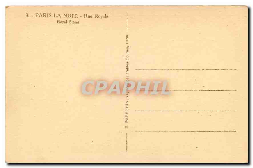 CPA Paris la Nuit Rue Royale  — Verso