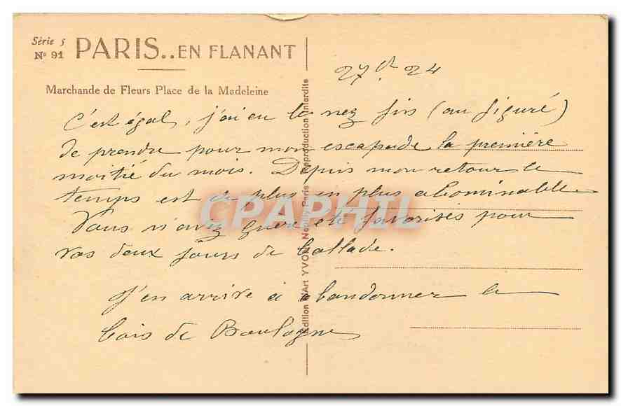CPA Paris en flanant Marchande de Fleurs Place de la Madeleine  — Rückseite
