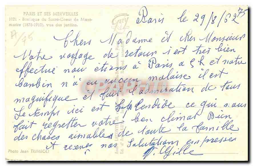 CPA Paris et ses merveilles basilique du Sacre Coeur de Montmartre  — Rückseite