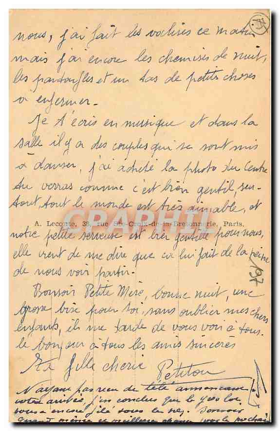 CPA Paris la Madeleine  — Verso