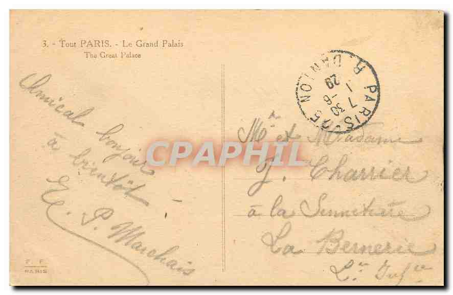 CPA Tout Paris Le Grand Palais  — Rückseite