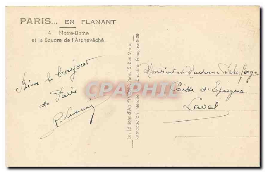 CPA Paris en flanant Notre Dame et le Square de l'Archeveche  — Rückseite