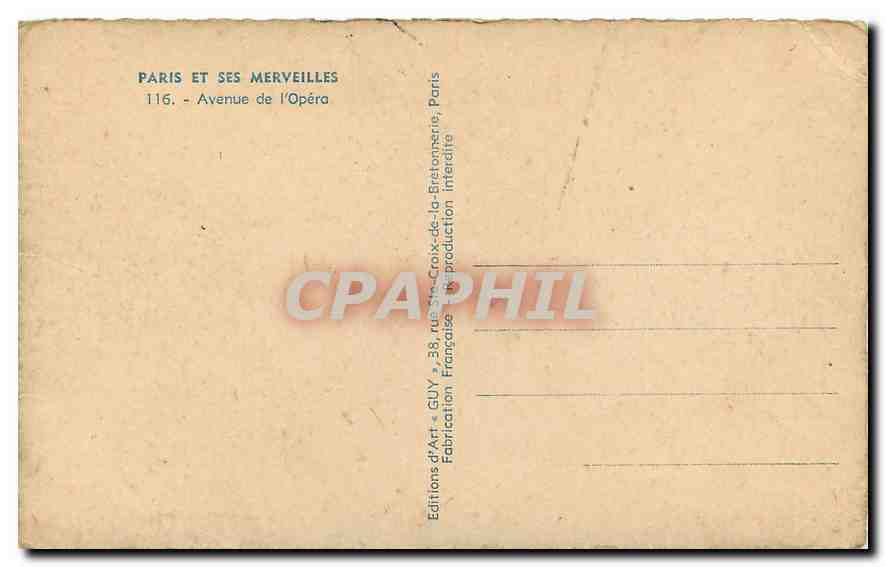 CPA Paris et ses Merveilles Avenue de l'Opera  — Verso