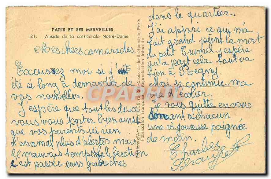CPA Paris et ses Merveilles Abside de la Cathedrale Notre Dame  — Rückseite