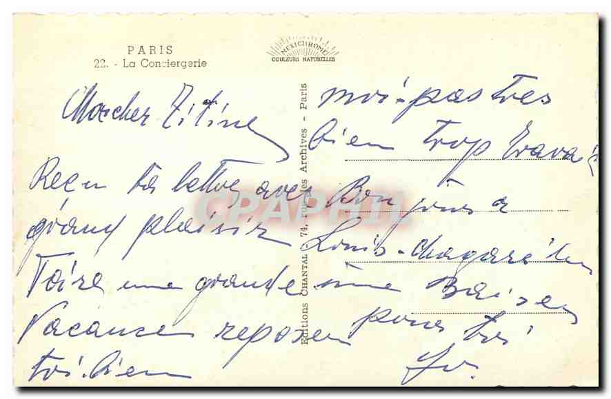 CPA Paris La Conciergerie  — Rückseite