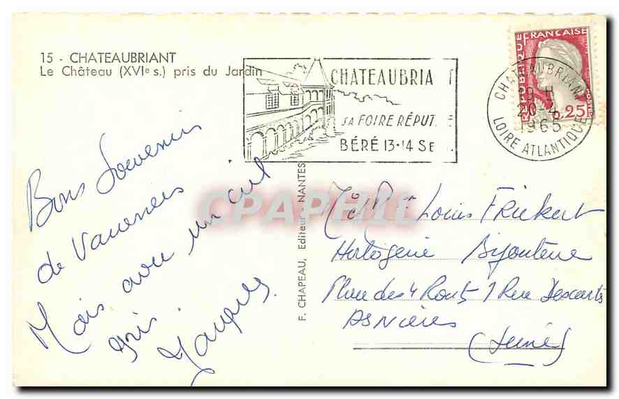 CPA Chateaubriant Le Chateau pris du Jardin  — Back