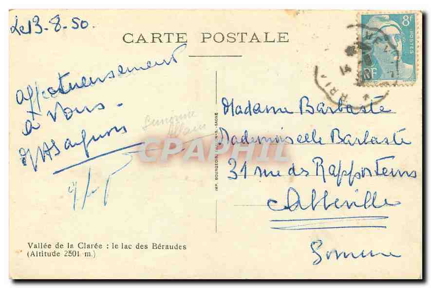 CPA Vallee de la Claree le lac des Beraudes  — Rückseite