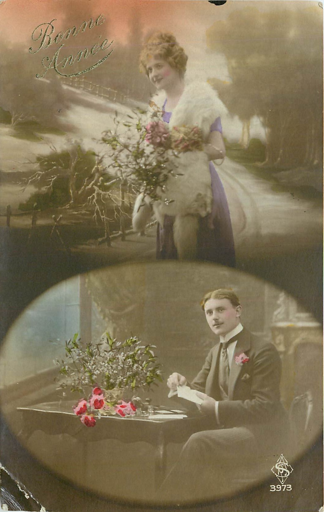 CPA Bonne Annee Femme