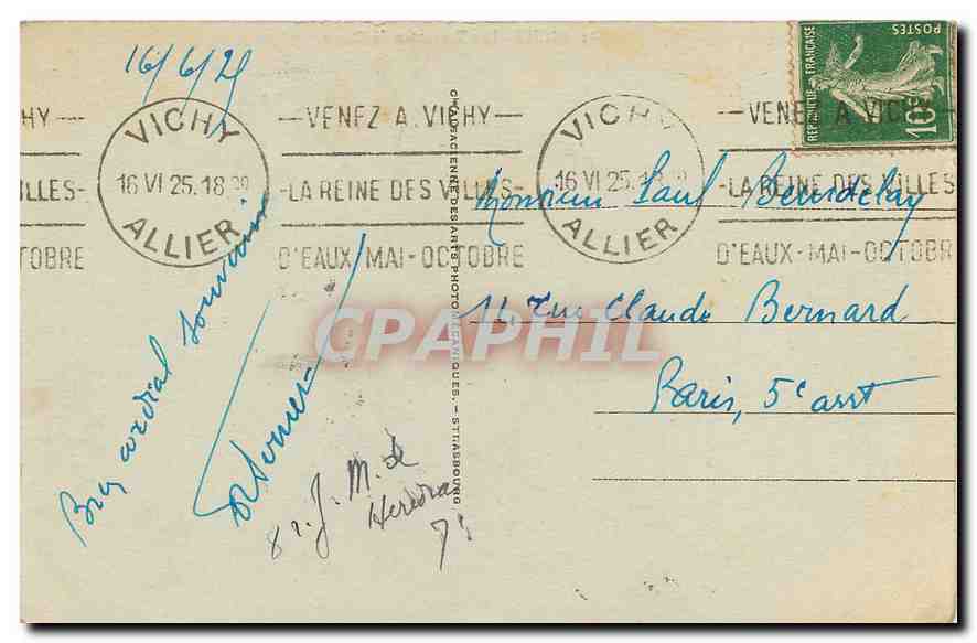 CPA Vichy Les Terrasses du Casin  — Verso