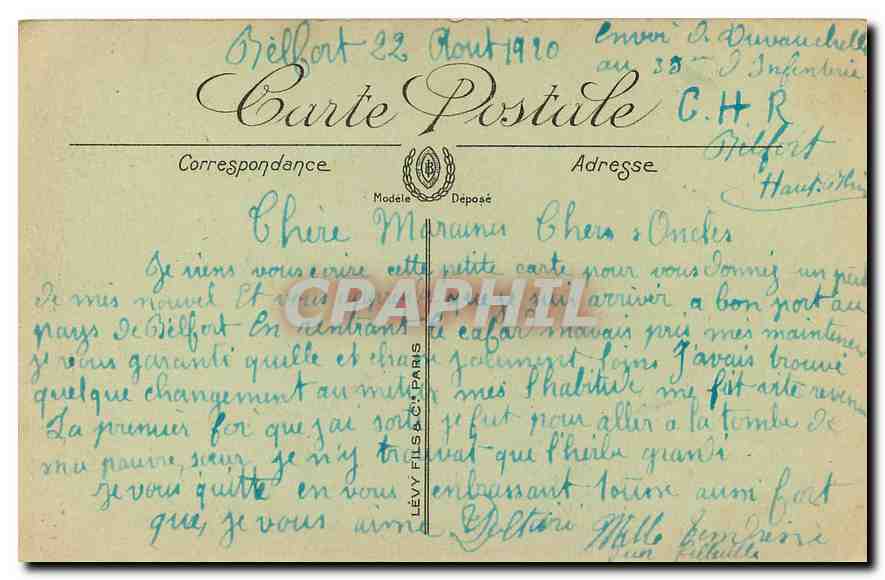 CPA Belfort Le Lion oeuvre de Bartholdi  — Verso