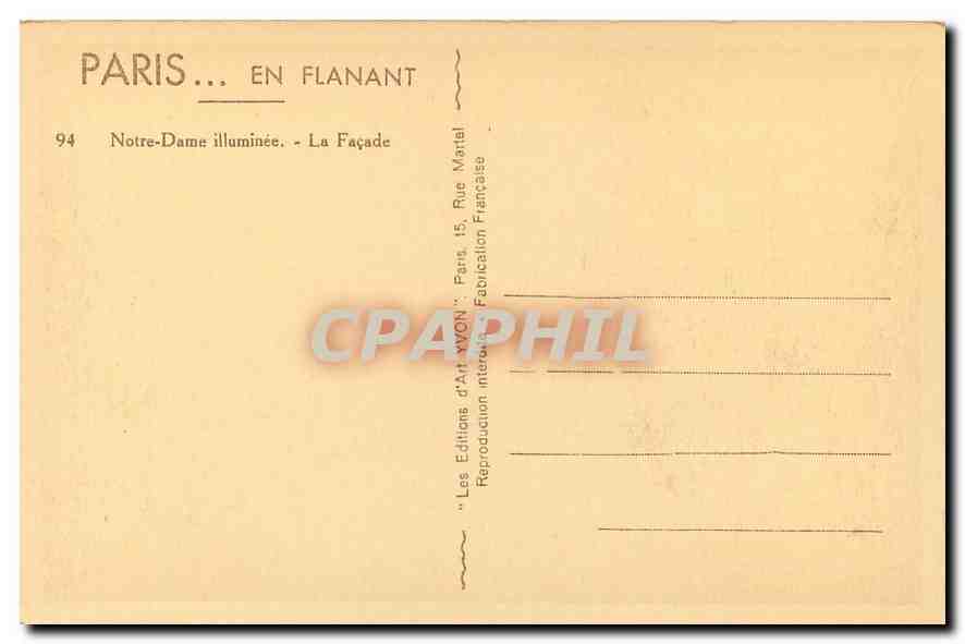 CPA Paris en flanant Notre Dame illuminee La Facade  — Verso