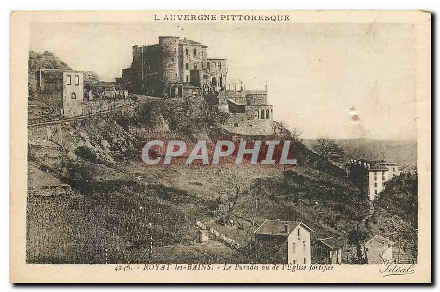 Vintage Postcard View of Royat les Bains Le Paradis from the Fortified Church in Auvergne