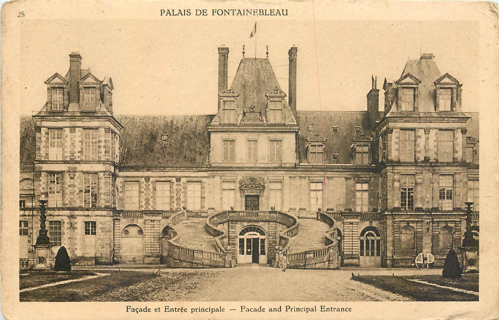 Vintage Postcard View of the Facade and Main Entrance of Palais de Fontainebleau