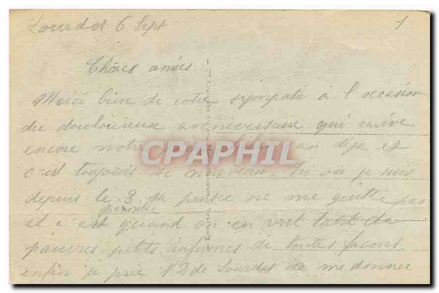 CPA Lourdes la Grotte  — Verso
