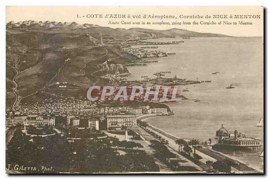 CPA Cote d'Azur a vol a Aeroplane corniche de Nice a Menton 