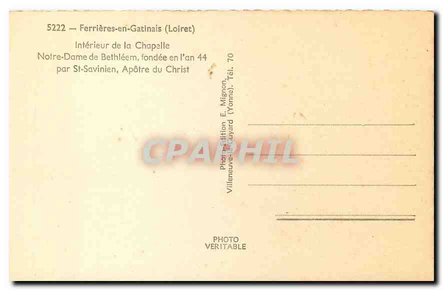 CPA Ferrieres en Gatinais Loiret interieur de la Chapelle Notre dame de Bethfeem fondee en l'an 44 p — Rückseite