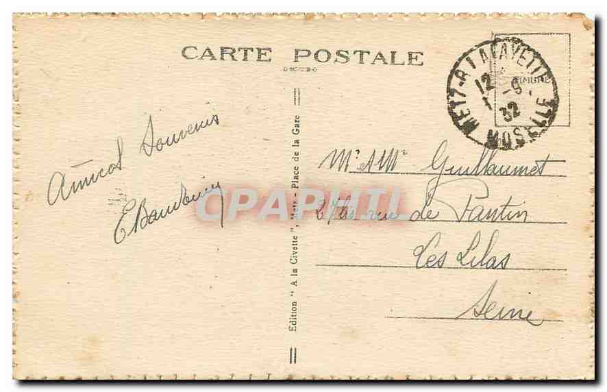 CPA Metz l'hotel des Postes et Telegraphes  — Rückseite