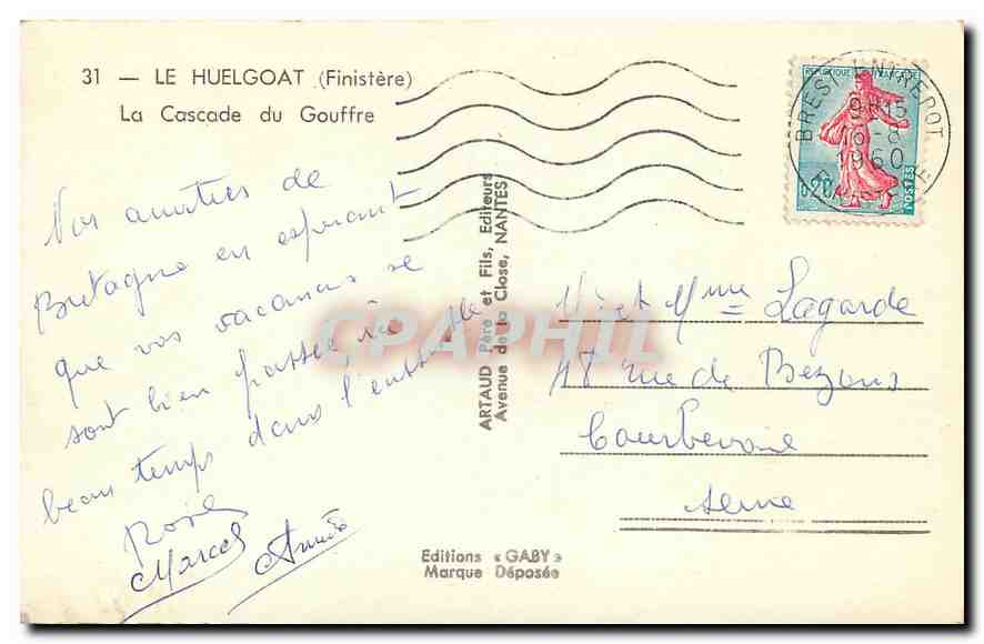 CPA Le Huelgoat Finistere la Cascade du Gouffre  — Rückseite