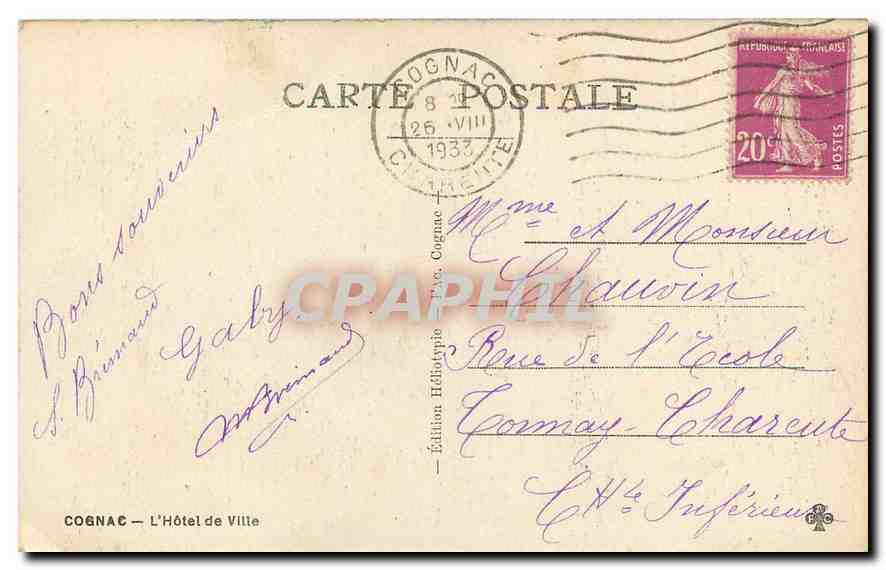 CPA Cognac l'Hotel de Ville  — Rückseite