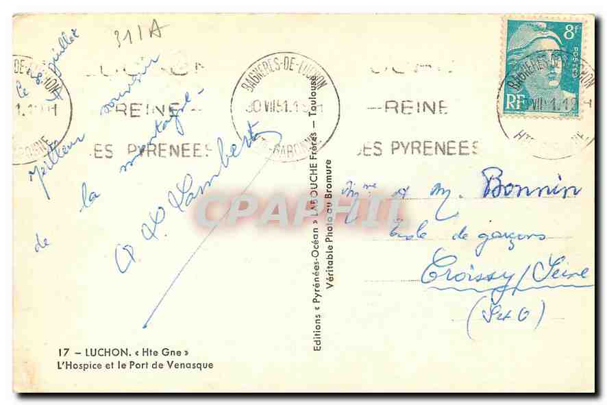 CPA Luchon Hte Garone l'Hospice et le Port de Venasque  — Rückseite