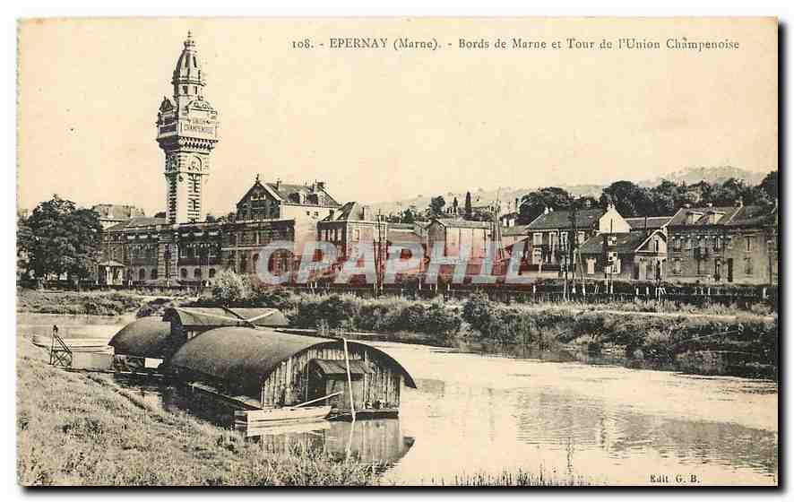 CPA Epernay Marne Bords de Marne et Tour de l'Union Champenoise 