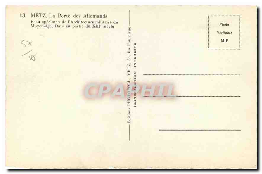 CPA Metz La Porte des Allemands  — Rückseite