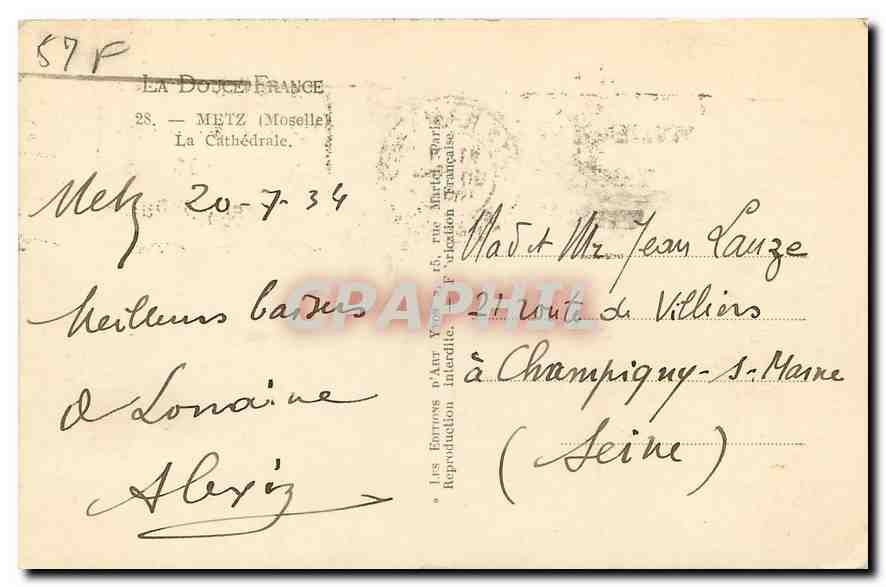 CPA La Douce France Metz Moselle La Cathedrale  — Verso