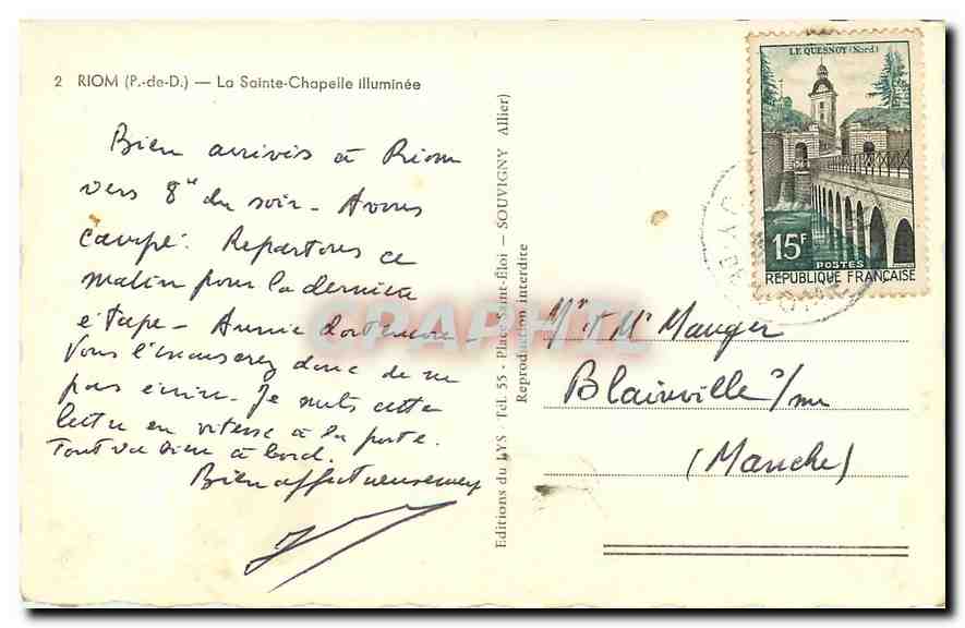 CPA Riom P de D La Sainte Chapelle Illuminee  — Rückseite