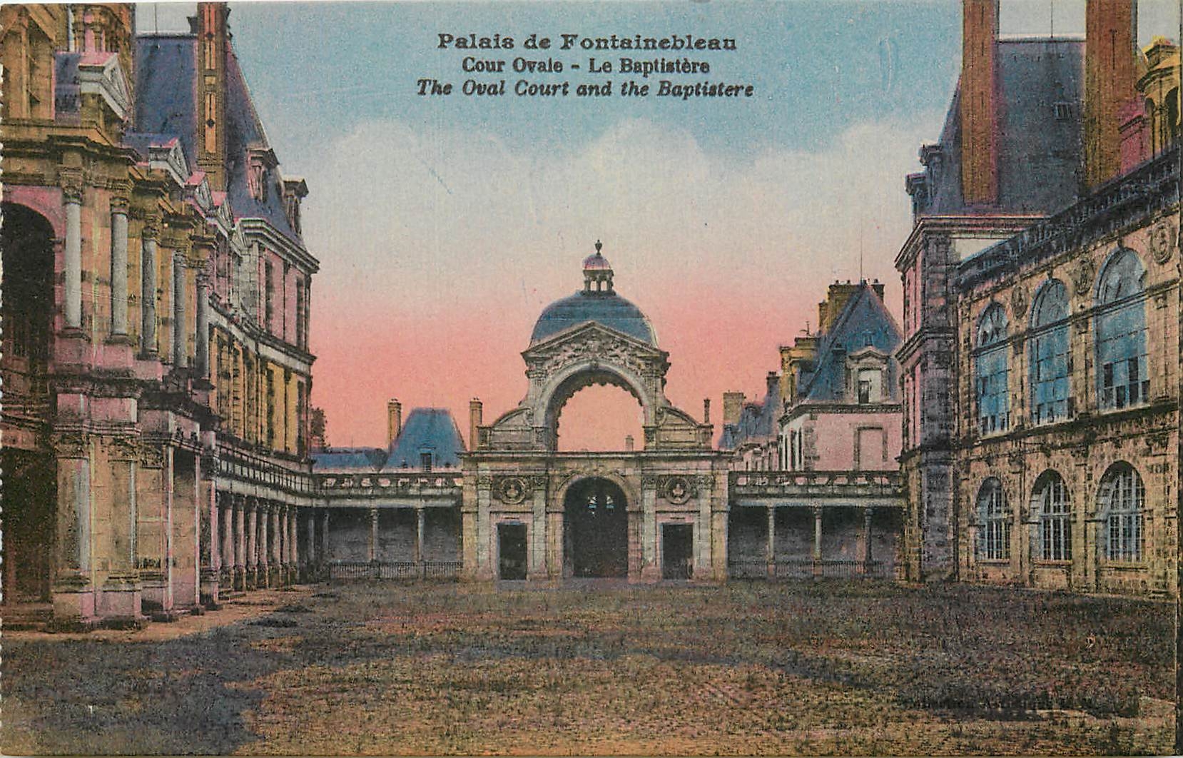 Schloss Fontainebleau — Ovaler Hof und Baptisterium — Verlag Lmenard, Seriennummer nicht sichtbar